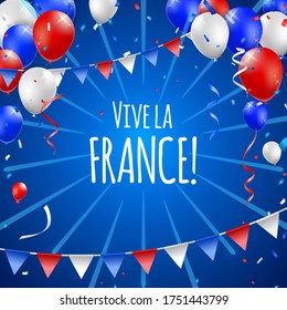 High Quality 14 July Bastille Day Poster Design with Balloons on Colored Background . Isolated Vector Elements