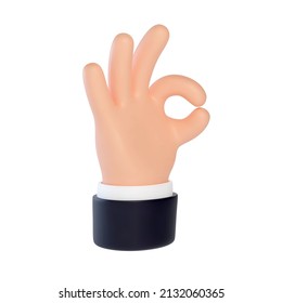 High quality 3D business hand gestures. 3d hand showing ok. okay sign, zero sign. Friendly funny cartoon style isolated on white background.