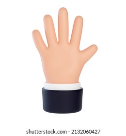High quality 3D business hand gestures. 3D open palm, Open outstretched hand, showing five fingers, extended in greeting. Friendly funny cartoon style isolated on white background.