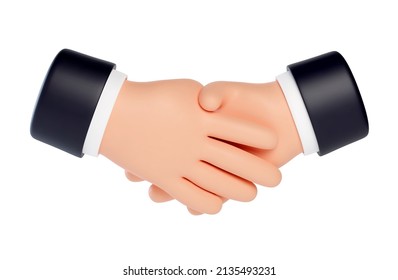 High quality 3D business hand gestures. 3d hands making business handshake. partners, successful deal. Friendly funny cartoon style isolated on white background.