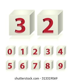 High Quality 3d Dice Numbers with Cavalier Perspective on White Background.