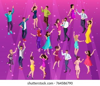 High quality 3D Isometry, a 3D girl of a man at a party, a corporate party, dancing in a club, young beautiful people dancing.