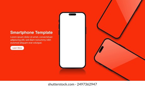 High Quality 3D Realistic Smartphone Mockup Banner for UI and UX Presentations - Front View of Cell Phone and Mobile Phone with App on Screen. Vector.