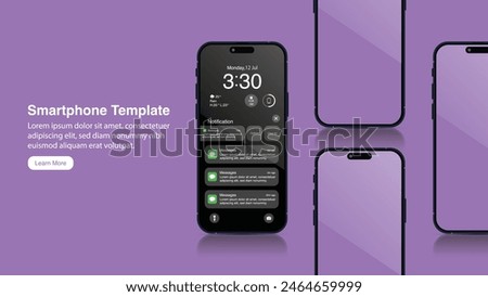 High Quality 3D Realistic Smartphone Mockup Banner: Front View of Cell Phone and Mobile Phone with App on Screen. Vector.