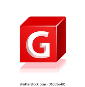 High Quality 3d Red Cube Letter G with Cavalier Perspective on White Background.