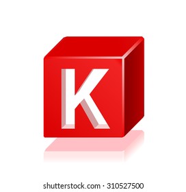 High Quality 3d Red Cube Letter K with Cavalier Perspective on White Background.