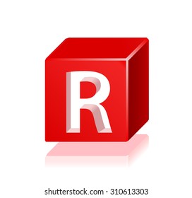 High Quality 3d Red Cube Letter R with Cavalier Perspective on White Background.