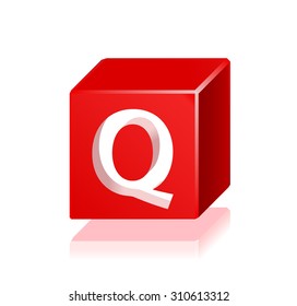 High Quality 3d Red Cube Letter Q with Cavalier Perspective on White Background.