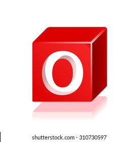 High Quality 3d Red Cube Letter O with Cavalier Perspective on White Background.