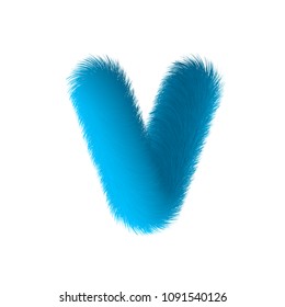 High Quality 3D Shaggy Letter V on White Background . Isolated Vector Element 