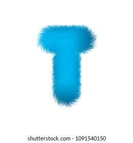 High Quality 3D Shaggy Letter T on White Background . Isolated Vector Element 