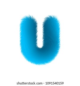 High Quality 3D Shaggy Letter U on White Background . Isolated Vector Element 