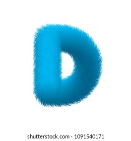 High Quality 3D Shaggy Letter D on White Background . Isolated Vector Element 