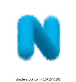 High Quality 3D Shaggy Letter N on White Background . Isolated Vector Element 