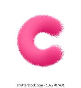 High Quality 3D Shaggy Letter C on White Background . Isolated Vector Element