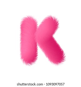 High Quality 3D Shaggy Letter K on White Background . Isolated Vector Element