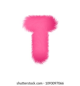 High Quality 3D Shaggy Letter T on White Background . Isolated Vector Element