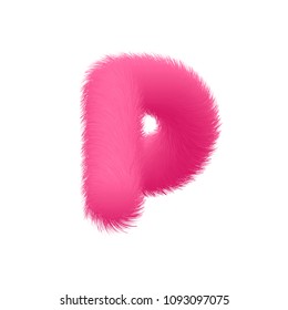 High Quality 3D Shaggy Letter P on White Background . Isolated Vector Element