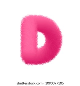 High Quality 3D Shaggy Letter D on White Background . Isolated Vector Element