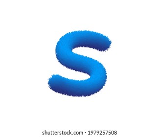 High Quality 3D Shaggy Letter S on White Background . Isolated Vector Element . Fur S letter logo template.