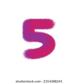 High Quality 3D Shaggy Number 5 on White Background . Isolated Vector Element