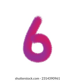 High Quality 3D Shaggy Number 6 on White Background . Isolated Vector Element