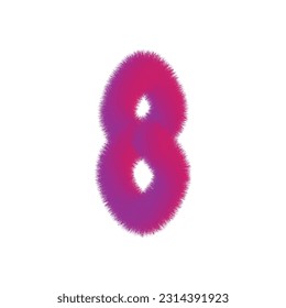 High Quality 3D Shaggy Number 8 on White Background . Isolated Vector Element