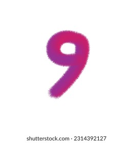 High Quality 3D Shaggy Number 9 on White Background . Isolated Vector Element