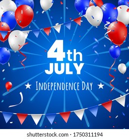 High Quality 4 july Independence Day Poster Design with Balloons on Colored Background . Isolated Vector Elements