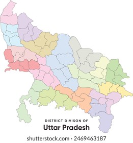 Mapa administrativo y político de alta calidad del estado de Uttar Pradesh en el norte de la India, con distritos fronterizos. Colores para los idiomas Awadh, Braj, kannauj, Bundeli y bagheli de UP college