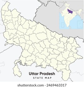 High Quality administrative and political map of State Uttar Pradesh in North India, with borders of the districts. Illustration for Office, Public Places, School and college wallpaper editable vector