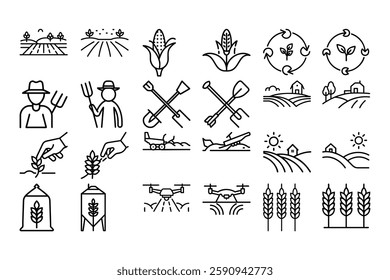 High quality agriculture outline icon vector illustration, perfect for farming, organic products, eco-friendly designs, agribusiness branding, and rural development themes.