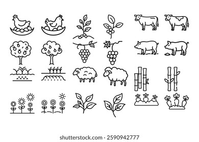 High quality agriculture outline icon vector illustration, perfect for farming, organic products, eco-friendly designs, agribusiness branding, and rural development themes.