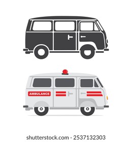 High Quality Ambulance Vector with Silhouette, Professional Emergency Vehicle Icon for Medical, Healthcare, and First Aid Graphics.