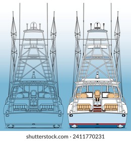 High quality back view fishing boat vector art illustration and line art Which printable on various materials