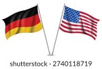 High Quality background with Two Standings Wavy Flags of USA and Germany