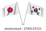 High Quality background with Two Standings Wavy Flags of South Korea and Japan