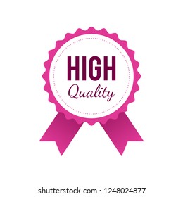 High quality badge in pink color isolated on white background. Vector illustration in flat modern style