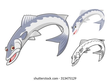 High Quality Barracuda Cartoon Character Include Flat Design and Line Art Version
