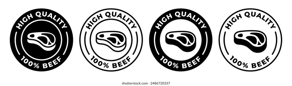 High quality beef label. Prime beef icon vector illustration. Fresh meat emblem, badge, sign, symbol, stamp or seal. Organic meat circle logotype isolated.