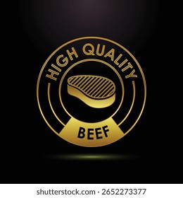 Etiqueta de Producto de carne de res de alta calidad con ilustración de corte de carne dorada para Productos Premium