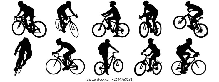 conjunto de vetor de silhuetas de ícones de ciclistas de alta qualidade 