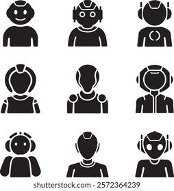 High Quality Black AI Assistants Silhouettes Pack for Creative and Professional Design Projects.