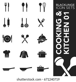 High quality black and white icons of cooking, kitchen and food. Blacklinge are the best pictogram pack unique design for all dimensions and devices. Vector graphic logo symbol and website content