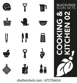 High quality black and white icons of cooking, kitchen and food. Blacklinge are the best pictogram pack unique design for all dimensions and devices. Vector graphic, logo, symbol and website content