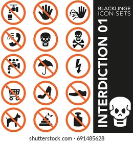 High quality black and white icons of prohibited symbol and no sign. Blacklinge are the best pictogram pack unique design for all dimensions and devices. Vector graphic logo symbol and website content