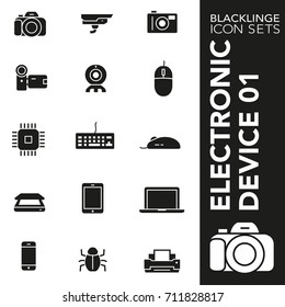 High quality black and white icons of electronic device, technology. Blacklinge are the best pictogram pack unique design for all dimensions and devices. Vector graphic logo symbol and website content