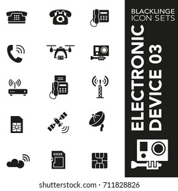 High quality black and white icons of electronic device, technology. Blacklinge are the best pictogram pack unique design for all dimensions and devices. Vector graphic logo symbol and website content