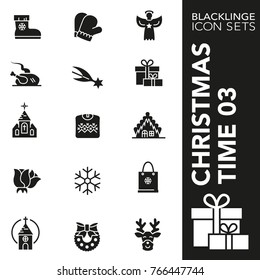 High quality black and white icons of Christmas time, X-mas items. Blacklinge are the best pictogram pack unique design for all dimensions and devices.Vector graphic, logo, symbol and website content.