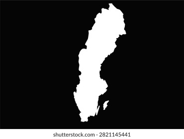 High quality black and white vector silhouette map of Sweden isolated on a dark background. Perfect for geography projects, travel guides, web graphics, educational designs, and modern illustrations. Clean lines ensure easy scaling and customization for any creative need.
